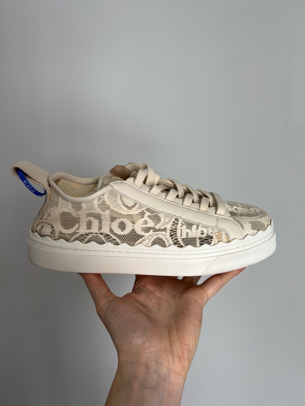 Worn 1x CHLOE Lauren lace mesh sneaker in light beige ecru romantic round toe 40 - Picture 11 of 16